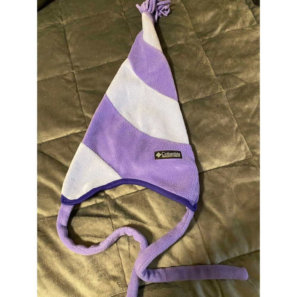 Columbia Youth Fleece Jester Hat Purple Stripe Tassel Ear Flap S/M CY8249